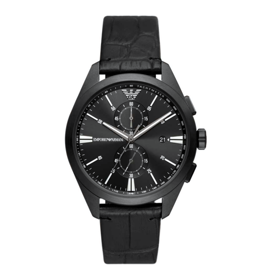 Emporio Armani Claudio Chronograph Black Dial Black Leather Strap Watch For Men - AR11483 - Image 3